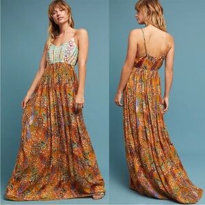 Raga Anthropologie Embroidered Maxi Dress Small